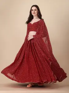PMD Fashion Bandhani Printed Semi-Stitched Lehenga & Unstitched Blouse With Dupatta