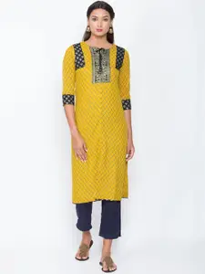 Be Indi Women Ethnic Motif Printed Tie-Up Neck Pure Cotton Straight Kurta