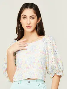 Ginger by Lifestyle Square Neck Floral Printed Smocked Crop Top