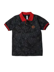 earth conscious Boys Accentuated Polo Collar Geometric Printed Cotton T-shirt