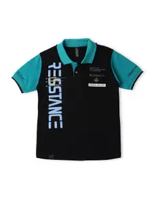 earth conscious Boys Polo Collar Typography Printed Cotton T-shirt