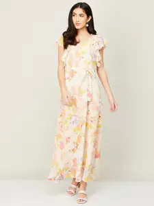 CODE by Lifestyle Floral Flutter Sleeves A-line Maxi Dress