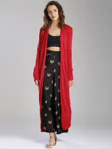 W Red Solid Open Front Shrug