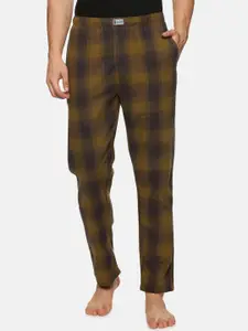 Old Grey Men Checked Cotton Mid-Rise Straight Lounge Pants
