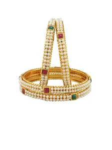 The Pari Set Of 4 Gold-Plated Pearl-Beaded & Stone-Studded Bangles