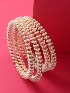 The Pari Set Of 4 Gold-Plated Stone-Studded & Pearl Beaded Bangles