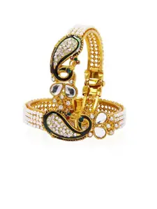 The Pari Set Of 2 Gold-Plated Stone-Studded & Pearl Beaded Bangles