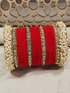 The Pari Set of 24 Gold-Plated Stone-Studded & Beaded Alloy Bangles