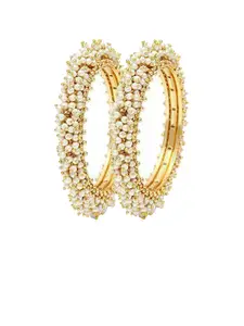 The Pari Set Of 2 Gold-Plated Pearls Beaded Bangles
