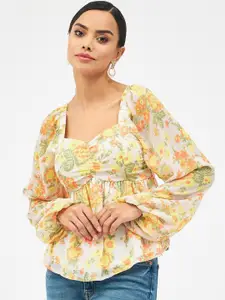 Harpa Floral Printed Sweetheart Neck Empire Top