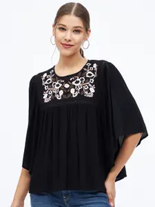Harpa Floral Embroidered Flared Sleeves Top