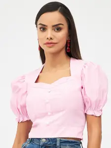 Harpa Puffed Sleeves Smocked Cotton Crop Top