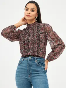 Harpa Floral Printed High Neck Ruffles Top
