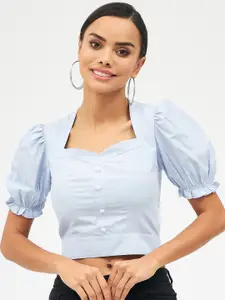 Harpa Sweetheart Neck Shirt Style Cotton Crop Top