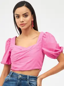 Harpa Puff Sleeves Smocked Cotton Crop Top