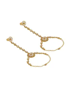 Sanjog Set of 2 Gold-Toned & Silver-Toned Brass Kundan Gold-Plated Ring Bracelet