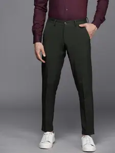 Allen Solly Men Textured Custom Slim Fit High-Rise Cropped Trousers