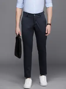 Allen Solly Men Checked Custom Slim Fit High-Rise Cropped Trousers