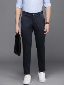 Allen Solly Men Checked Custom Slim Fit High-Rise Cropped Trousers