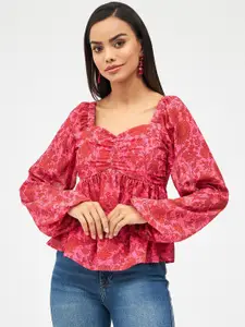Harpa Floral Print Sweet Heart Neck Empire Top