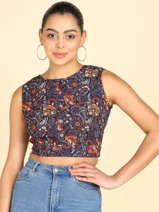 ZNX Clothing Ethnic Motif Printed Styled Back Crop Top