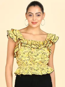 ZNX Clothing Floral Printed Flutter Sleeves Peplum Top
