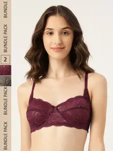 DressBerry Pack Of 2 Floral Non Padded Non Wired Lace Bra
