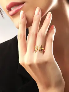 Rubans Voguish 18 Kt Gold-Plated CZ Studded Butterfly-Shaped Adjustable Finger Ring