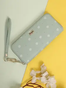 Berrylush Women Green Floral Printed Zip Detail Zip Around Wallet