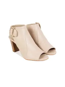 Rocia Peep Toe Buckles Detailed Block High Heel