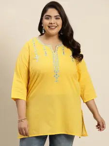 Sztori Plus Size Ethnic Motifs Embroidered Yoke Design Pure Cotton Short Kurti