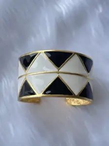 MNSH MNSH Women Black Brass Gold-Plated Cuff Bracelet