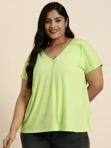 Sztori Plus Size Lace Insert Extended Sleeves Top
