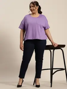 Sztori Women Plus Size Solid Drop-Shoulder Sleeves T-shirt