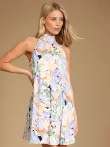 La Aimee Floral Halter Neck A-Line Dress