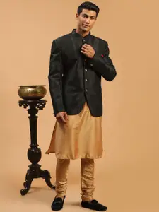 VASTRAMAY Men Regular Straight Kurta with Churidar & Jacket