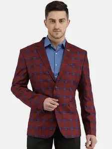 V-Mart Men Red Checked Single Breasted Casual Blazers