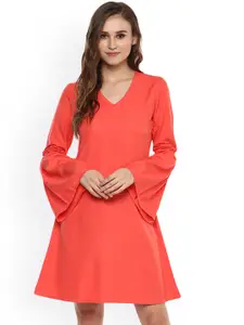 Harpa Women Coral Solid A-Line Dress