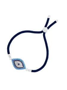 ZIVOM ZIVOM Women Silver-Toned & Blue Brass Cubic Zirconia Antique Silver-Plated Link Bracelet