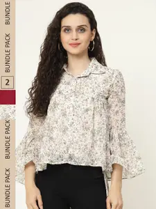 MISS AYSE Pack of 2 Floral Print Georgette Shirt Style Tops