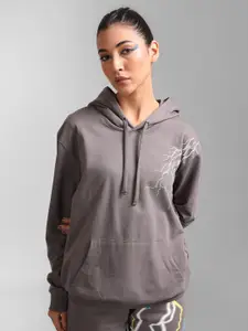 KZ07 By Kazo Women Grey Hooded Cotton Sweatshirt