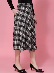 KASSUALLY Checked Fit & Flare Midi Skirt