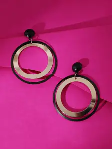 SOHI Women Black & Gold-Toned Circular Drop Earrings