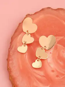 SOHI Women Gold-Plated Heart Shaped Drop Earrings