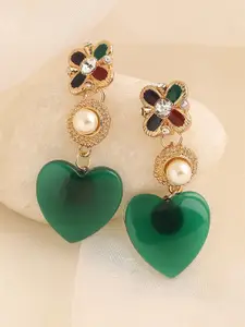 SOHI Women Gold Plated Heart Shaped Drop Earrings