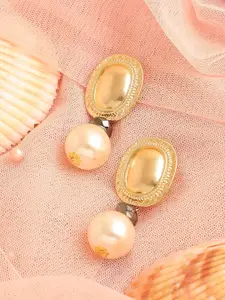 SOHI Women Gold Plated Cream-Coloured Contemporary Drop Earrings