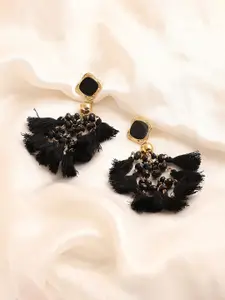 SOHI Women Gold Plated Black Contemporary Drop Earrings