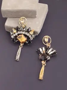 SOHI Black & Gold-Plated Contemporary Drop Earrings