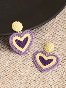 SOHI Purple & Cream Heart Shaped Drop Earrings