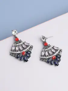 SOHI Black & Red Silver Plated Contemporary Drop Earrings